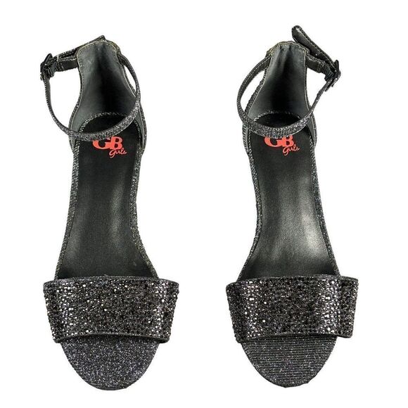 GB Girls Sparkly Sandals Size 4M Shoes Wedge Gray Jeweled Ankle Strap Fancy - Picture 1 of 8